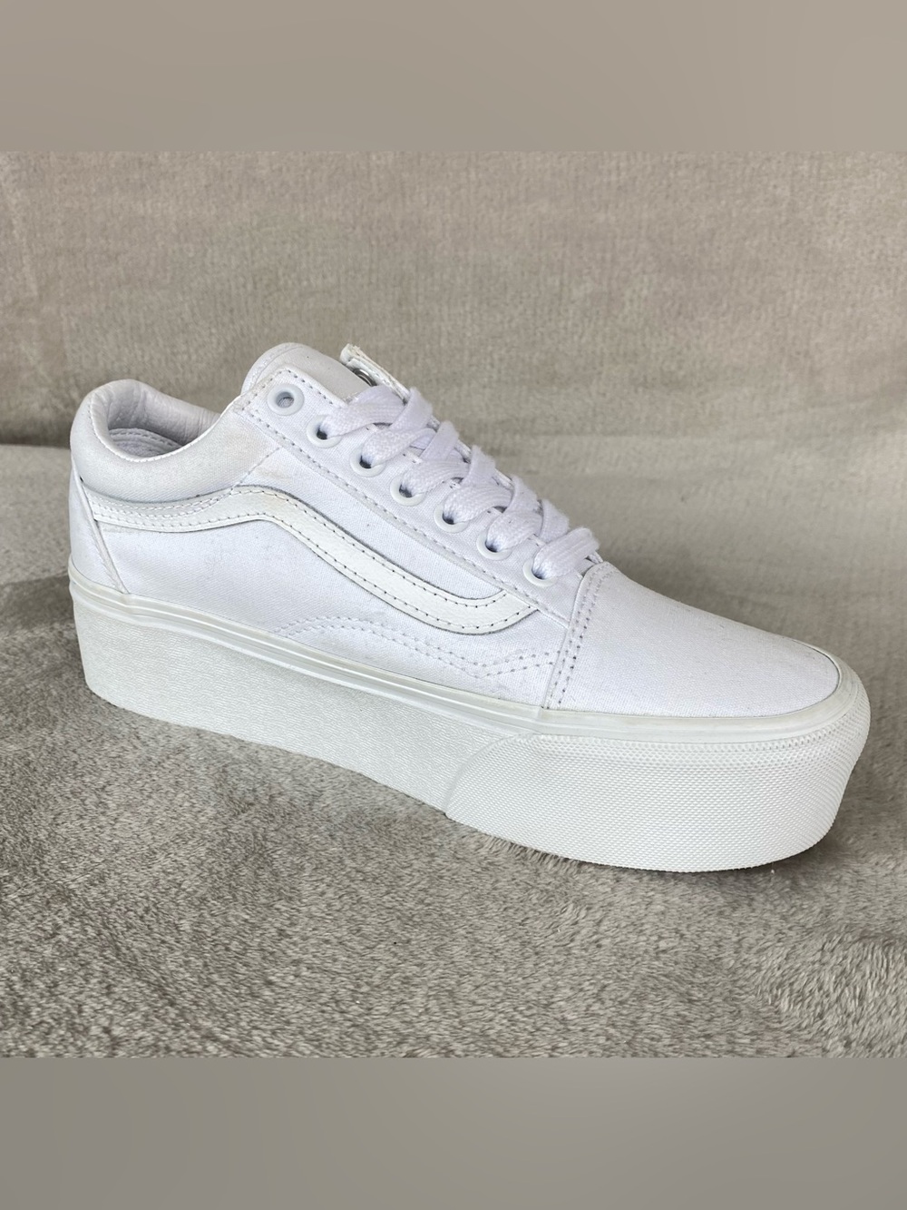 Vans Old Skool Stackform Shoes Womens Size 8 True White Canvas Platform NEW - Picture 6 of 10